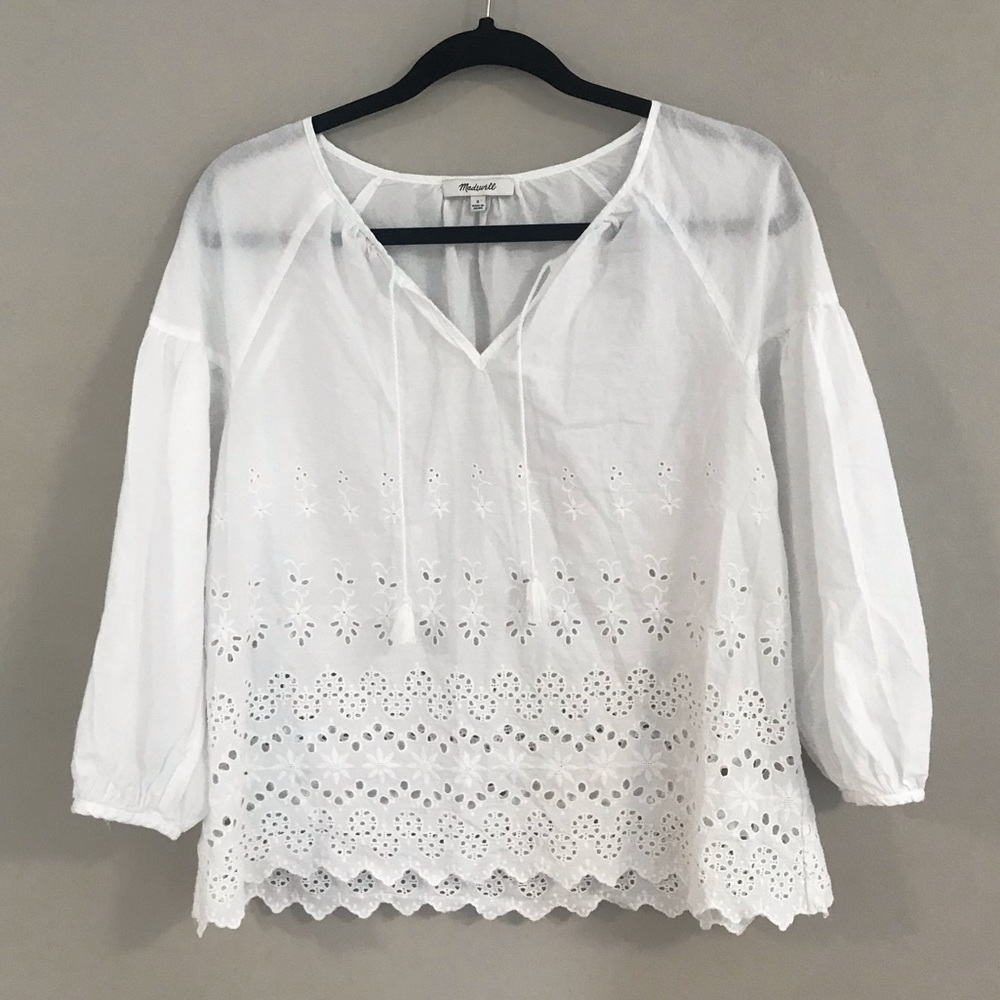 🌸Buy 1 get 1 FREE Madewell white eyelet tassel top